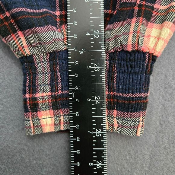 Torrid Womens 1X Babydoll Rayon Slub Lace Inset Smocked Tiered Plaid Navy Blouse - Picture 15 of 16